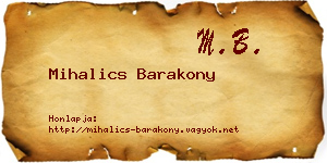 Mihalics Barakony névjegykártya